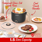 Brentwood HPS-3172BK 1.5 L Multi-Function Electric Hot Pot Cooker with Steamer, Black