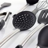 MegaChef 14-Piece Silicone and Stainless Steel Kitchen Utensil Set, Gray (13 Tools + Storage Canister)