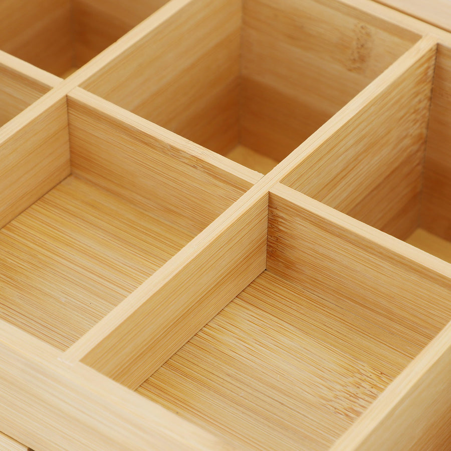 Elama Bamboo Tea Box Organizer with Acrylic Window & Drawer, 8 Compartments, 13 x 8 in.