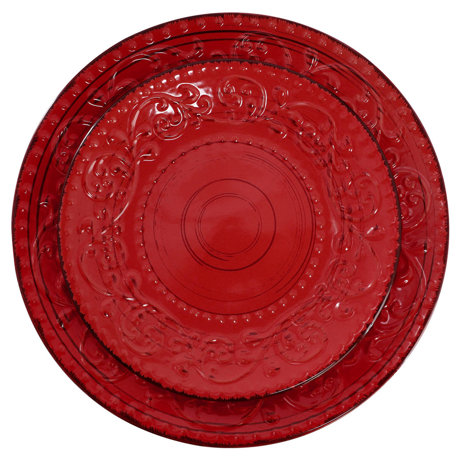 Elama Malibu Ocean Bloom 16-Piece Stoneware Dinnerware Set, Reactive Glaze Red - Service for 4