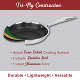 Brentwood B-DSH28L 11 Inch Hybrid Non-Stick Stainless Steel Deep Saute Pan with Glass Lid
