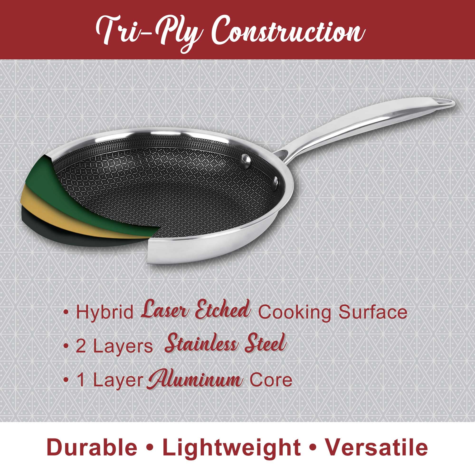 Brentwood B-SPH20L 3 Quart 3-Ply Hybrid Non-Stick Stainless Steel Saucepan with Tempered Glass Lid - Induction Ready, Oven Safe to 570F