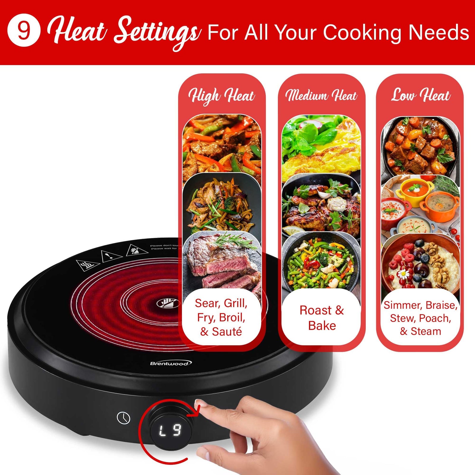 Brentwood Select TS-383DBK 10-Inch Countertop Infrared Single Burner with Digital Touch Controls, Black