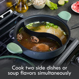Kenmore Theodore 6.5-Quart Nonstick Cast Aluminum Divided Hot Pot Pan with Glass Lid, Induction Ready