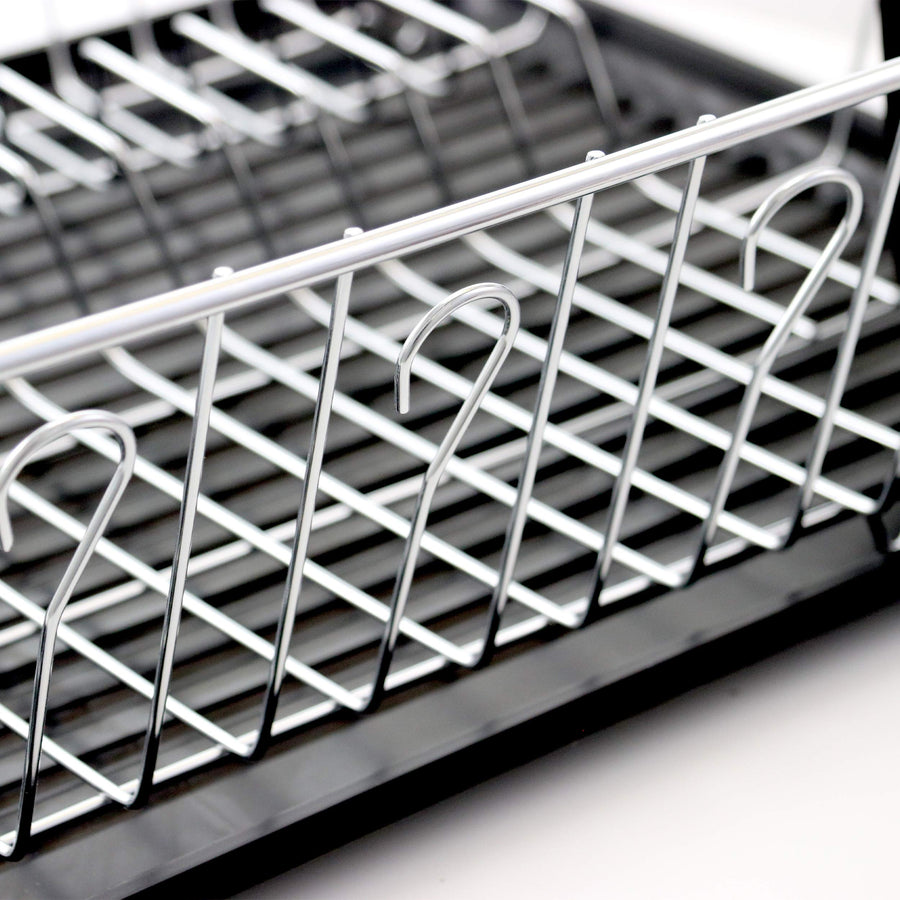MegaChef 16 Inch Chrome-Plated Countertop Dish Drying Rack, Black