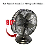 Optimus F-6212A 12-Inch 3-Speed Retro Oscillating Table Fan, Oil-Rubbed Bronze