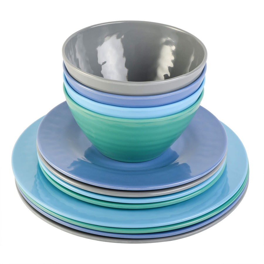 Gibson Home Brist 12-Piece Melamine Dinnerware Set, Blue (Service for 4)