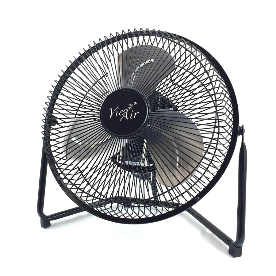 Vie Air VA-9N 9 Inch High Velocity Tilting 3-Speed Metal Floor Fan, Black