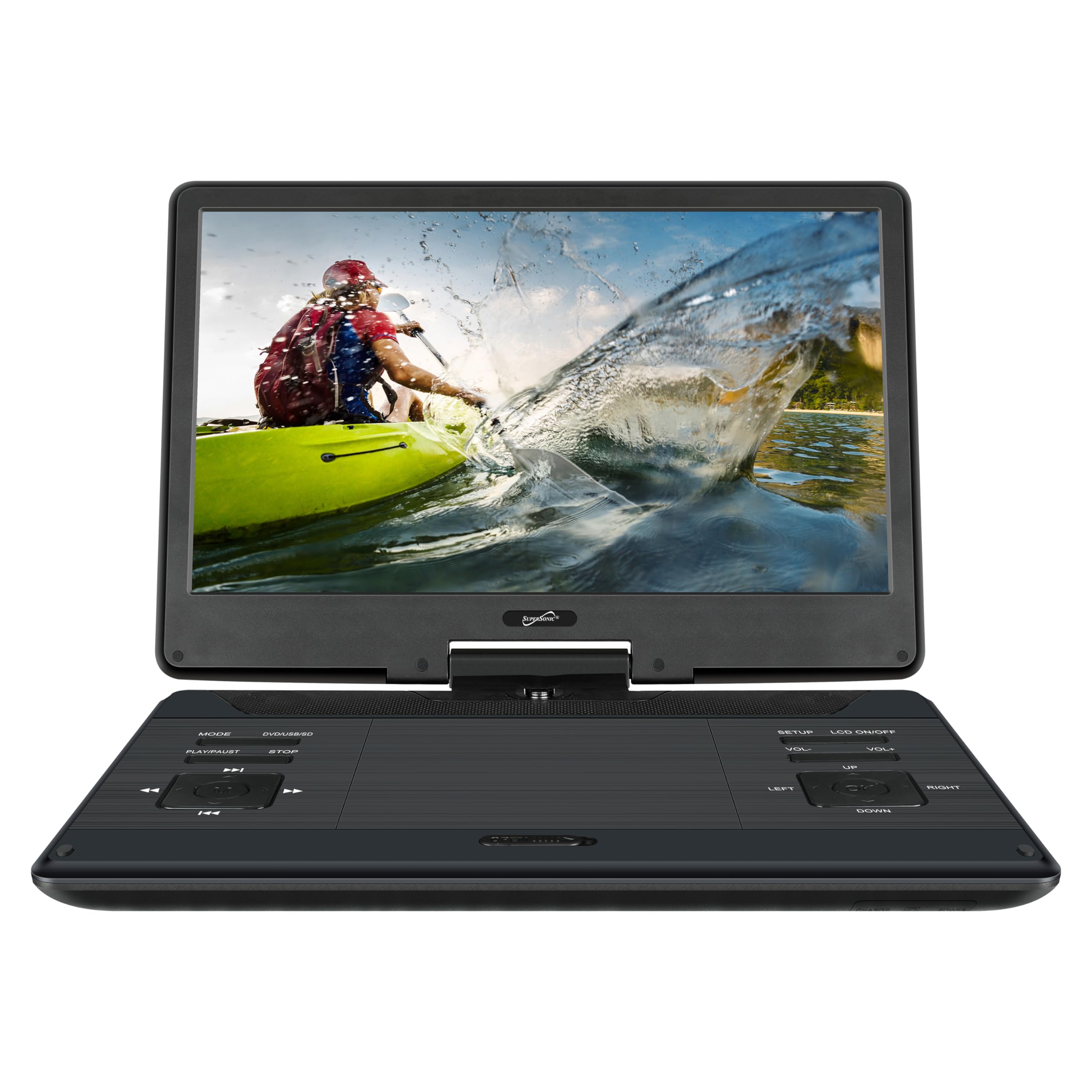 SuperSonic SC-2514 14-inch portable swivel DVD player with built-in TV tuner, USB and SD, black
