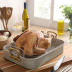 Gibson Home Broxton 2-Piece Nonstick Steel Roaster Pan with Rack – Mint Green, Oven-Safe Holiday Roasting Pan