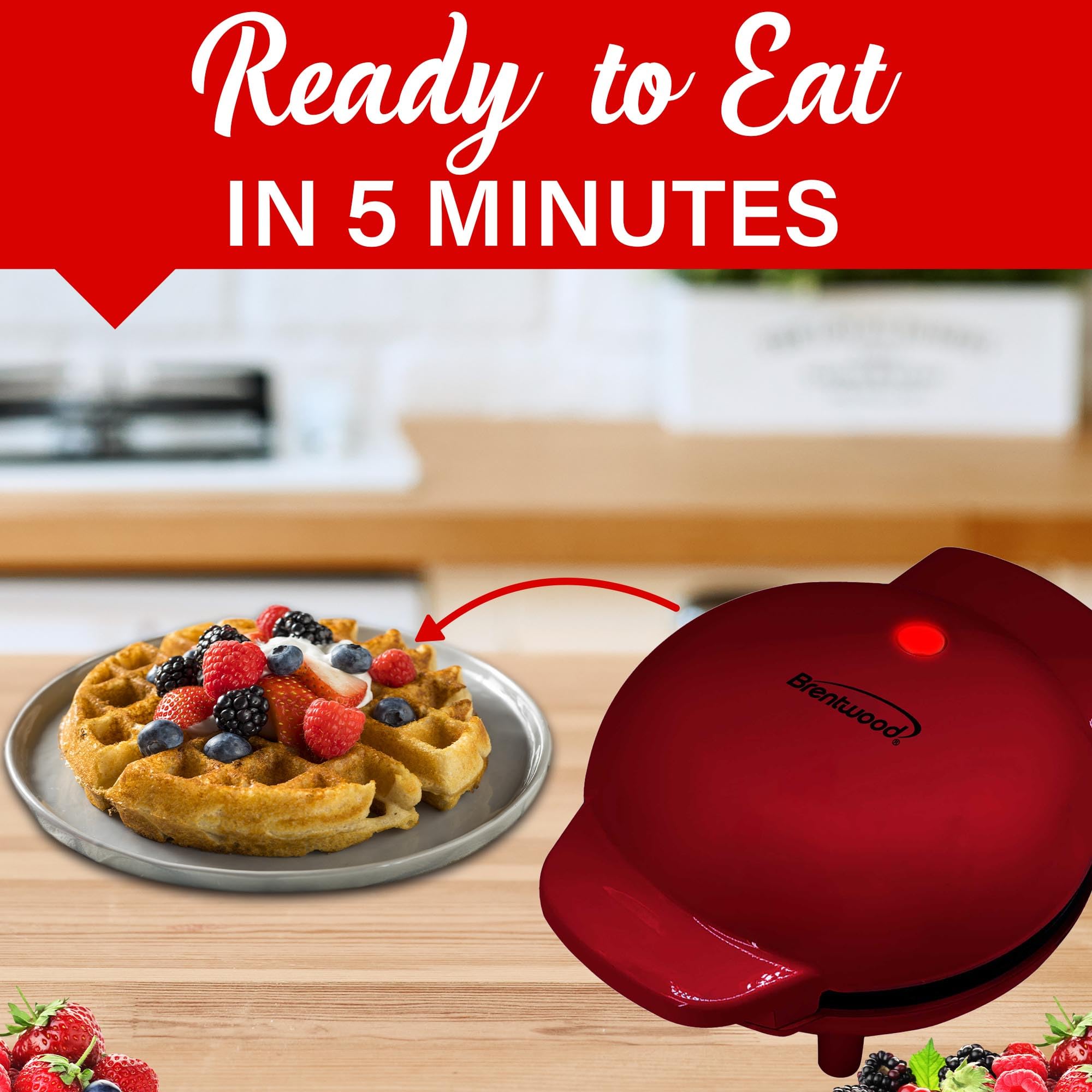 Brentwood TS-2141R Non-Stick 5 Inch Mini Waffle Maker, Red