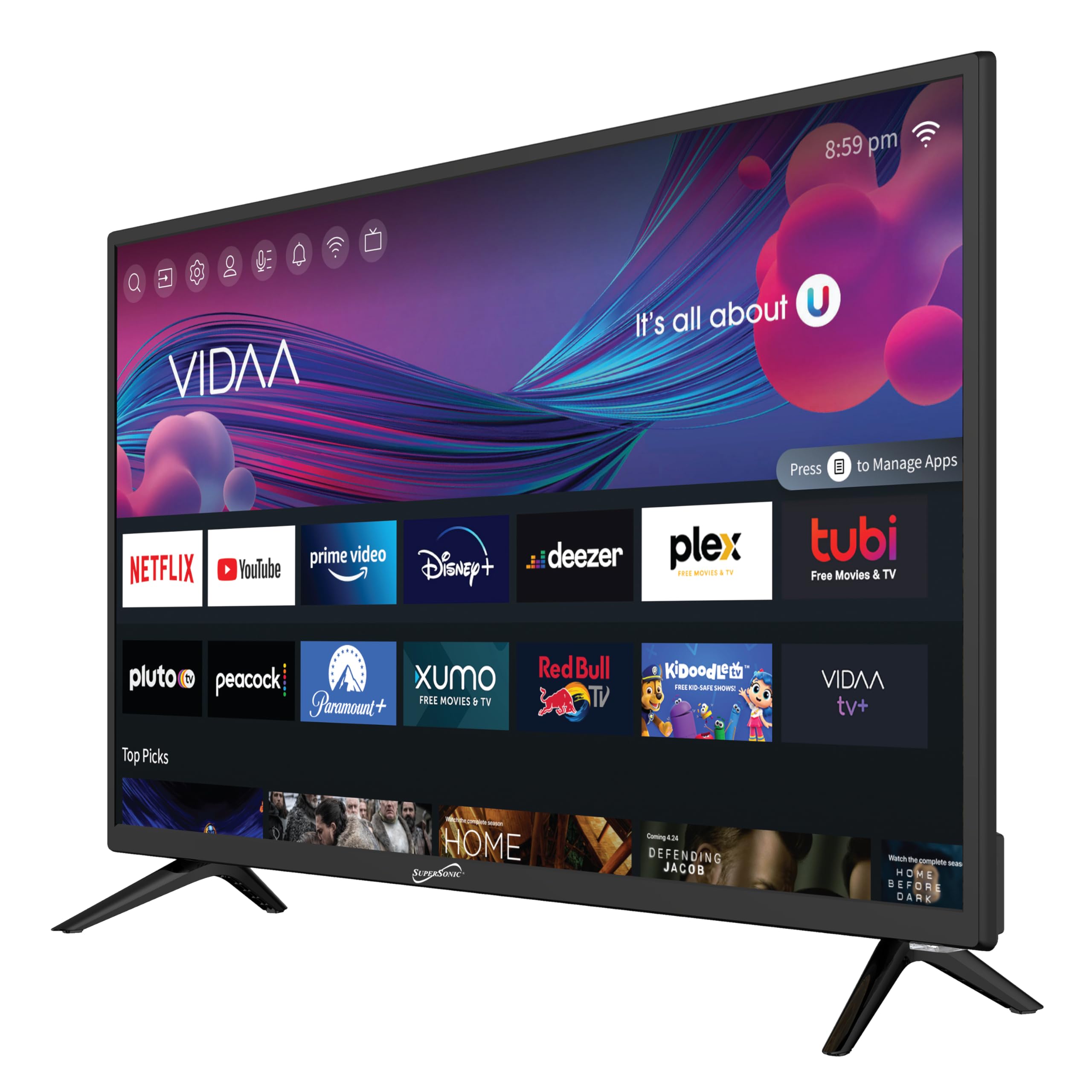 SuperSonic SC-3226SDVD 32-Inch LED Smart HDTV with Built-In DVD Player - VIDAA Smart TV, 3 HDMI, ATSC Tuner, 12V DC Compatible
