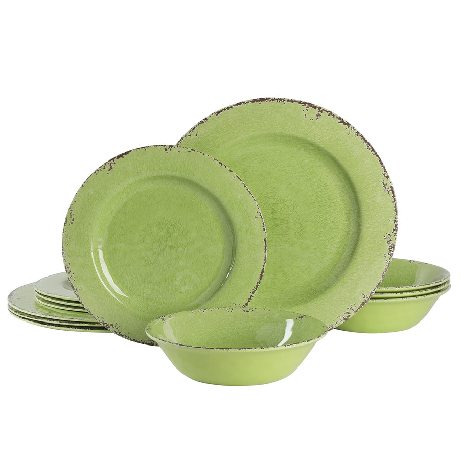 Gibson Home Mauna 12-Piece Melamine Dinnerware Set, Service for 4, Lime Green