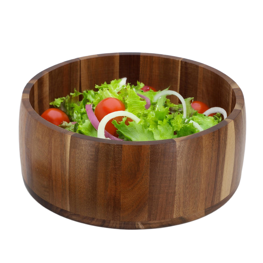 Elama 9.75" Straight-Sided Acacia Wood Salad & Serving Bowl, Large Rustic Wooden Bowl