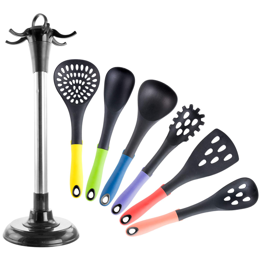 MegaChef 7-Piece Nylon Kitchen Utensil Set with Stand, Assorted Colors