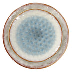 Elama Leann 16-Piece Stoneware Dinnerware Set – Textured Blue & Beige with Brown Color-Rim, Service for 4