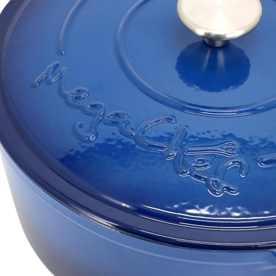MegaChef Enameled Cast Iron Dutch Oven with Self-Basting Lid, 6.35 Qt Round, 11 Inch, Dark Blue