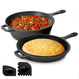 Megachef 10.5-Inch 2-in-1 Pre-Seasoned Cast Iron Skillet & Fry Pan Set