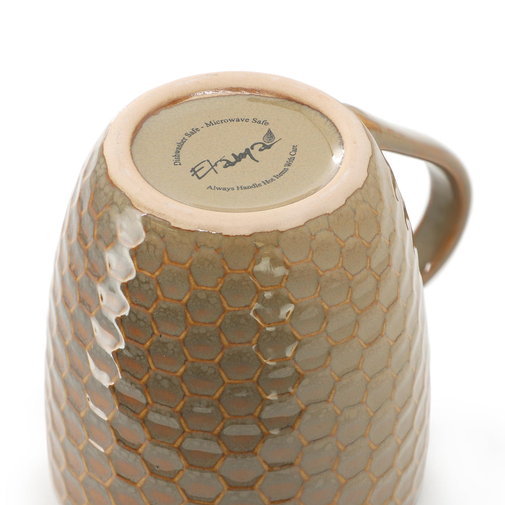 Elama Honeycomb 6-Piece 15 oz Stoneware Mug Set - Assorted White, Purple & Taupe with Embossed Honeycomb Texture