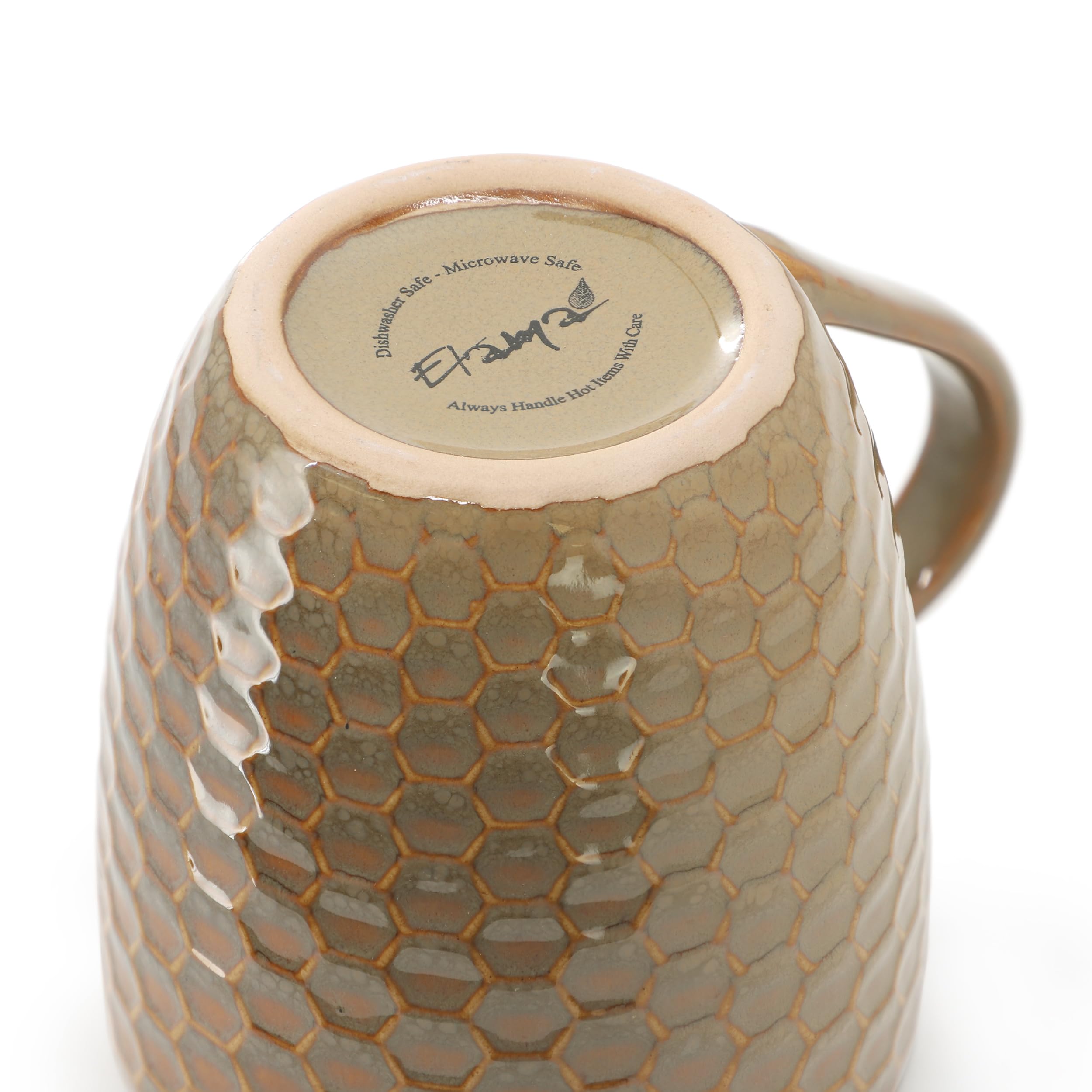 Elama Honeycomb 6-Piece 15 oz Stoneware Mug Set - Assorted White, Purple & Taupe with Embossed Honeycomb Texture