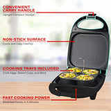Brentwood blue egg bite maker with cool touch carry handle, nonstick surface and included cooking trays