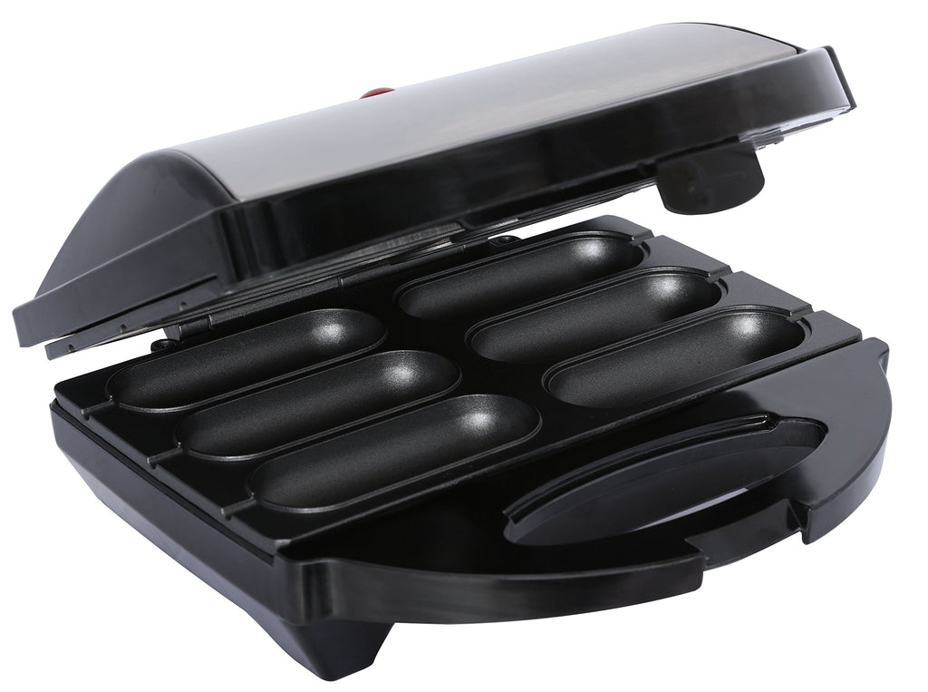 Brentwood TS-601S Non-Stick 6-Cavity Mini Corn Dog Maker — Stainless Steel Electric Snack Iron with Cool-Touch Handle, 1200W, Indicator Lights