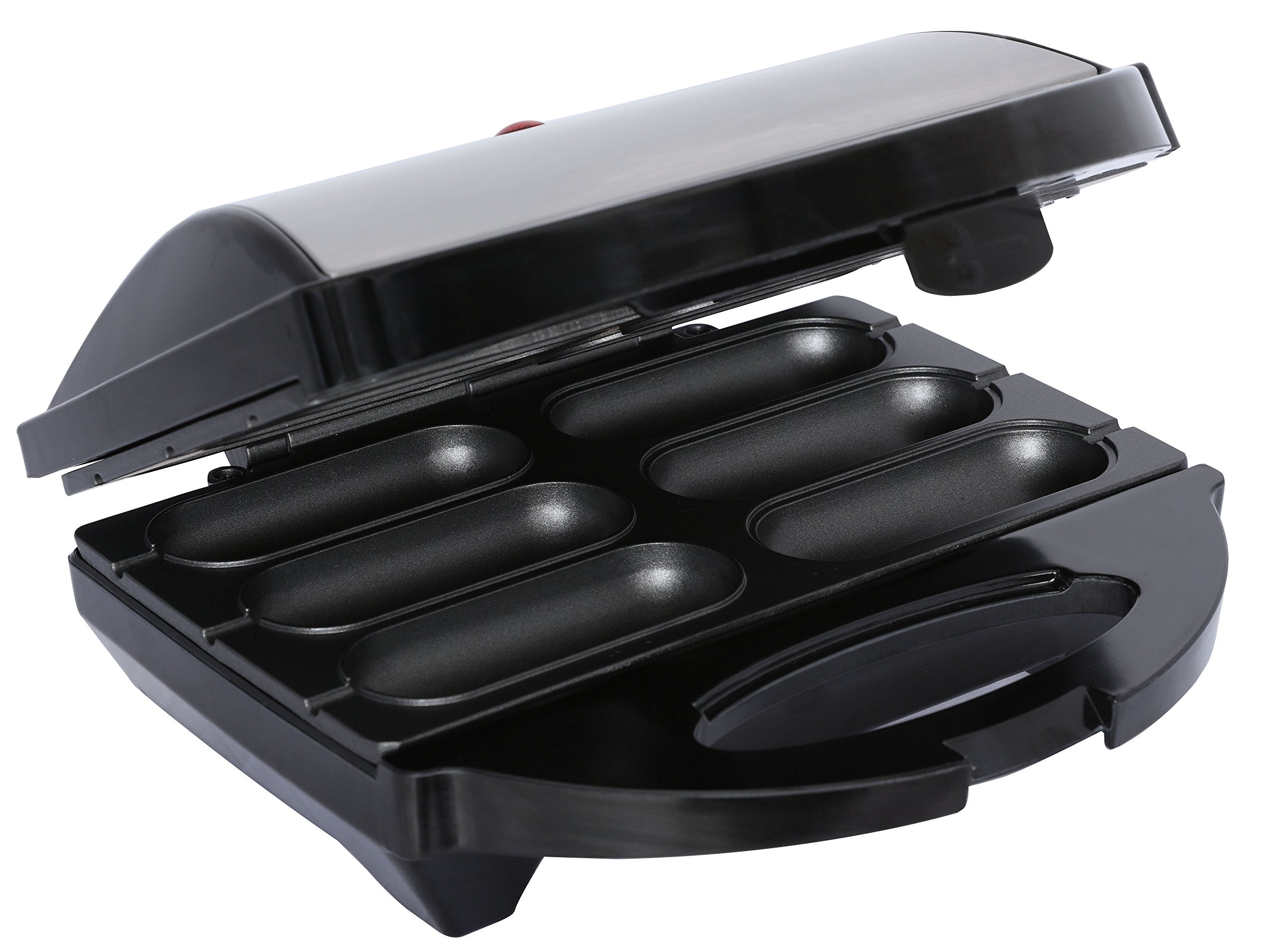 Brentwood TS-601S Non-Stick 6-Cavity Mini Corn Dog Maker — Stainless Steel Electric Snack Iron with Cool-Touch Handle, 1200W, Indicator Lights