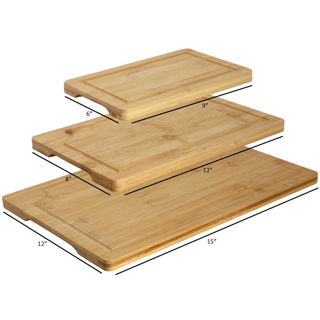 Elama 3-Piece Bamboo Wood Cutting Board Set – 9", 12" & 15" Charcuterie & Serving Trays