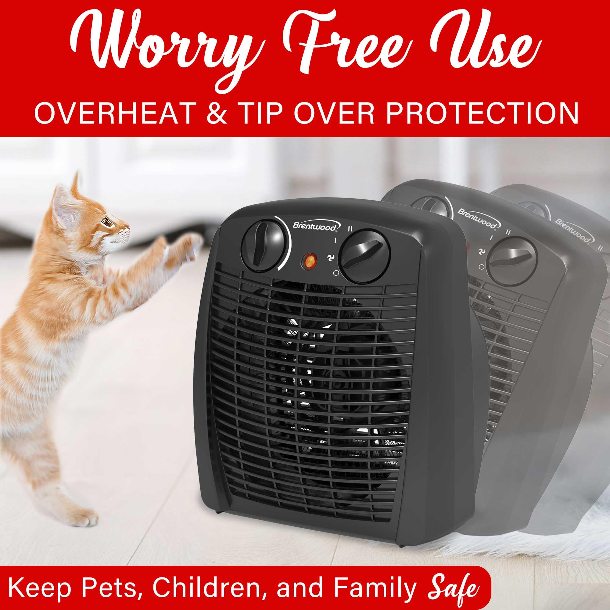 Brentwood H-F305BK 1500W Portable Electric Space Heater and Fan with Thermostat - Black