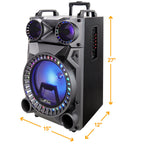 beFree Sound 12" Rechargeable Bluetooth Party Speaker with LED Lights, FM Radio, USB/TF, Wireless Mic