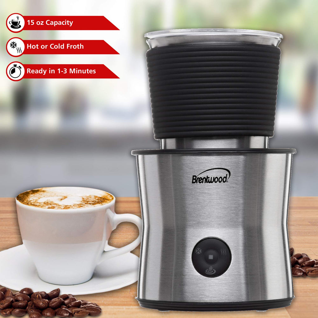 Brentwood GA-401S 15oz Cordless Electric Milk Frother, Warmer & Hot Chocolate Maker, Stainless Steel - Hot Froth, Cold Froth, Heat