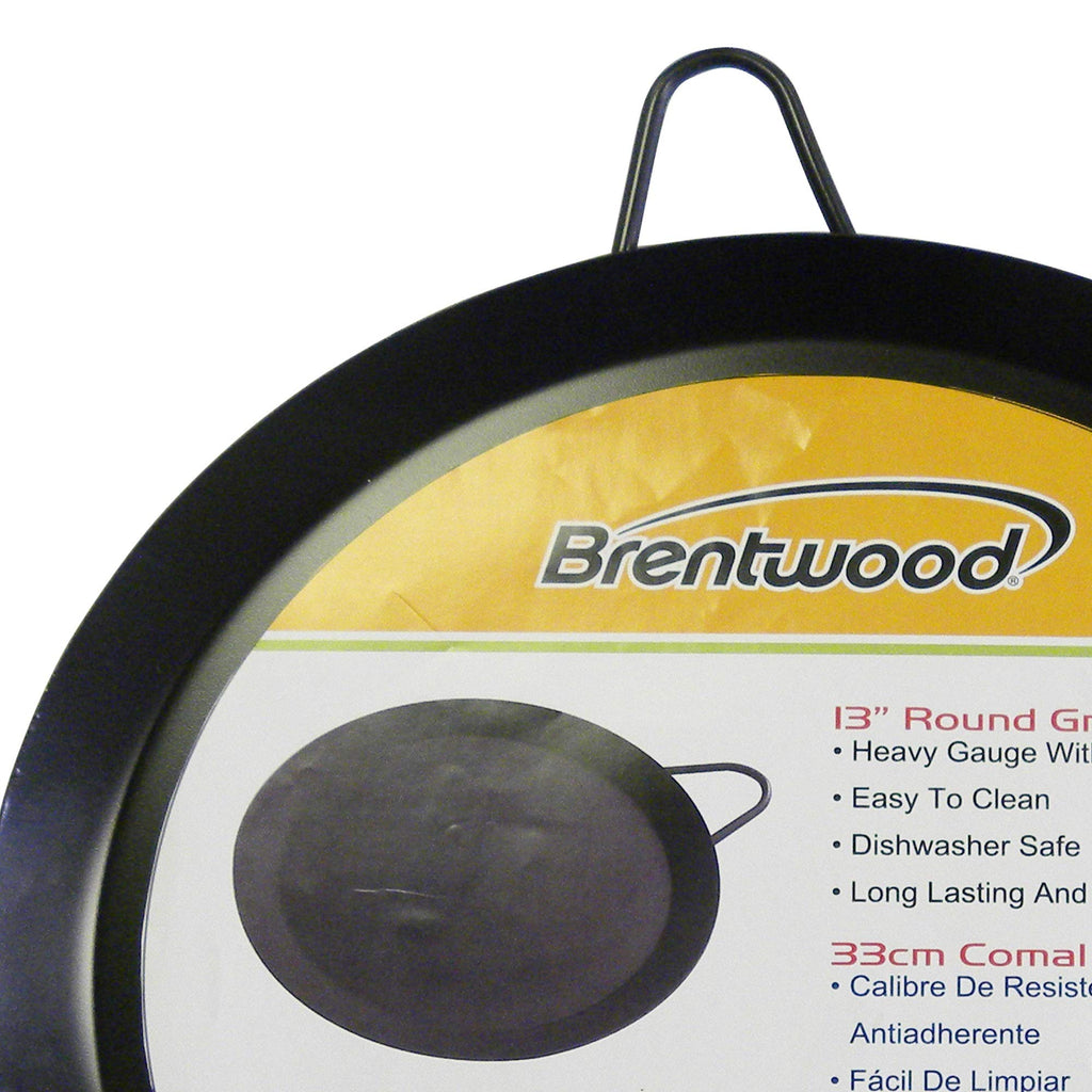 Brentwood BCM-33 13-Inch Carbon Steel Non-Stick Round Comal Griddle - Black, Stovetop Pan with Welded Handles