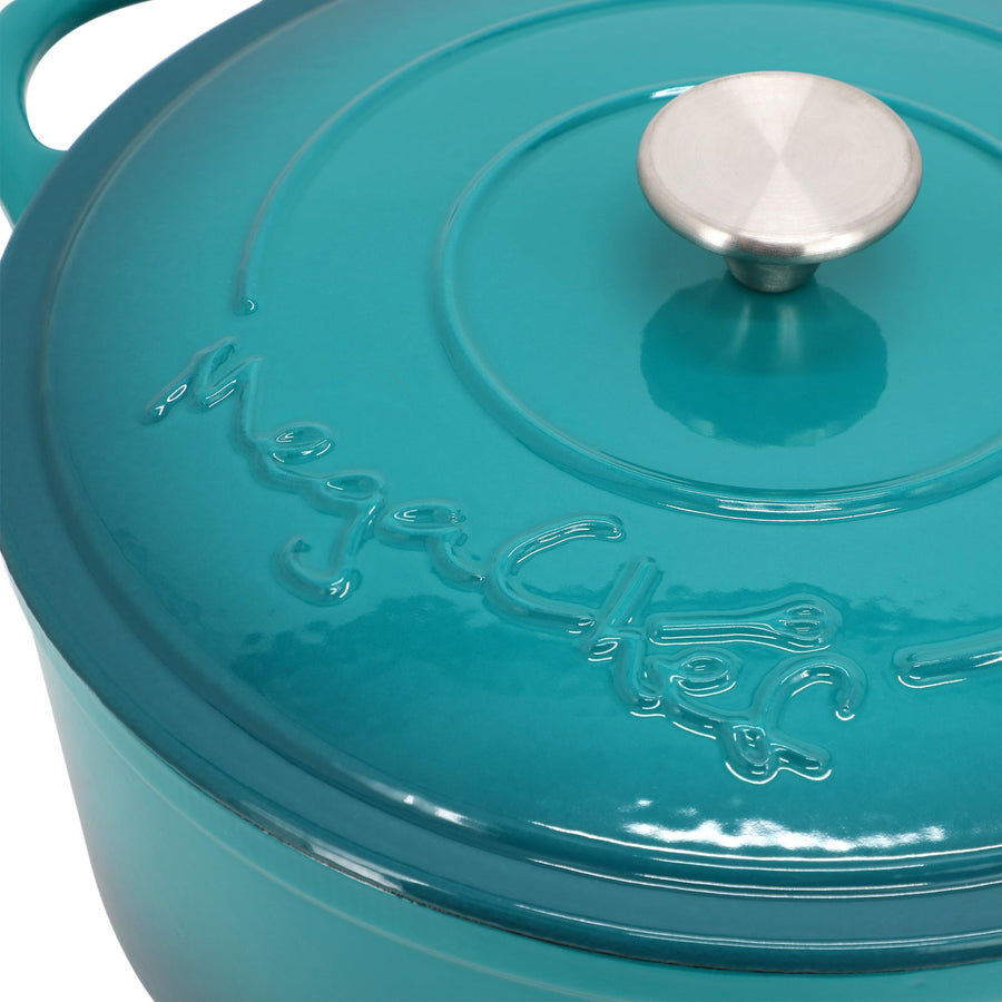 MegaChef 6.35 Quart Round Enameled Cast Iron Dutch Oven with Self-Basting Lid, Teal