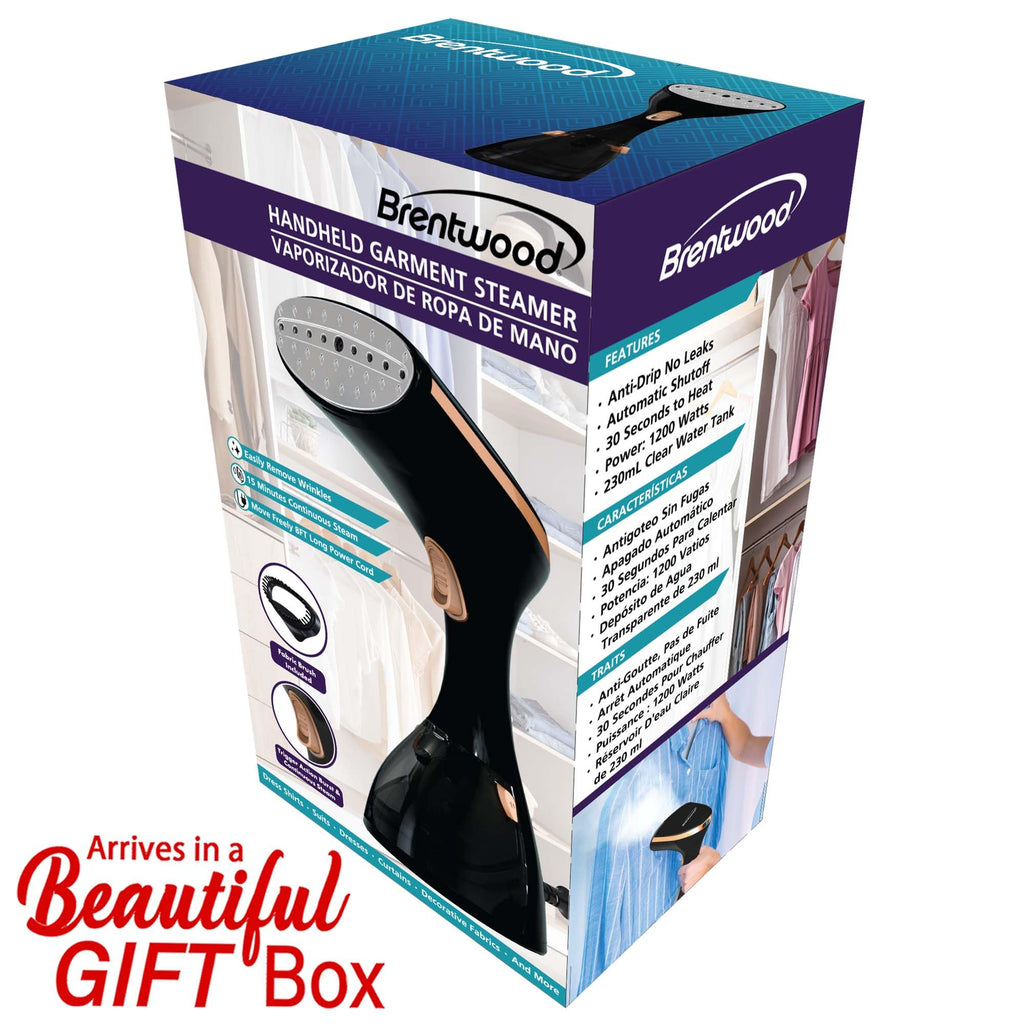 Brentwood MPI-42BK 1200W Handheld Garment Steamer with Stainless Soleplate - Black