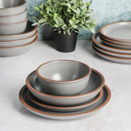 Gibson Elite Lagos 16-Piece Coupe Stoneware Dinnerware Set – Light Grey Matte Service for 4