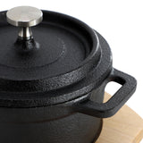 MegaChef 8 oz Pre-Seasoned Cast Iron Mini Dutch Oven with Birch Wood Serving Tray