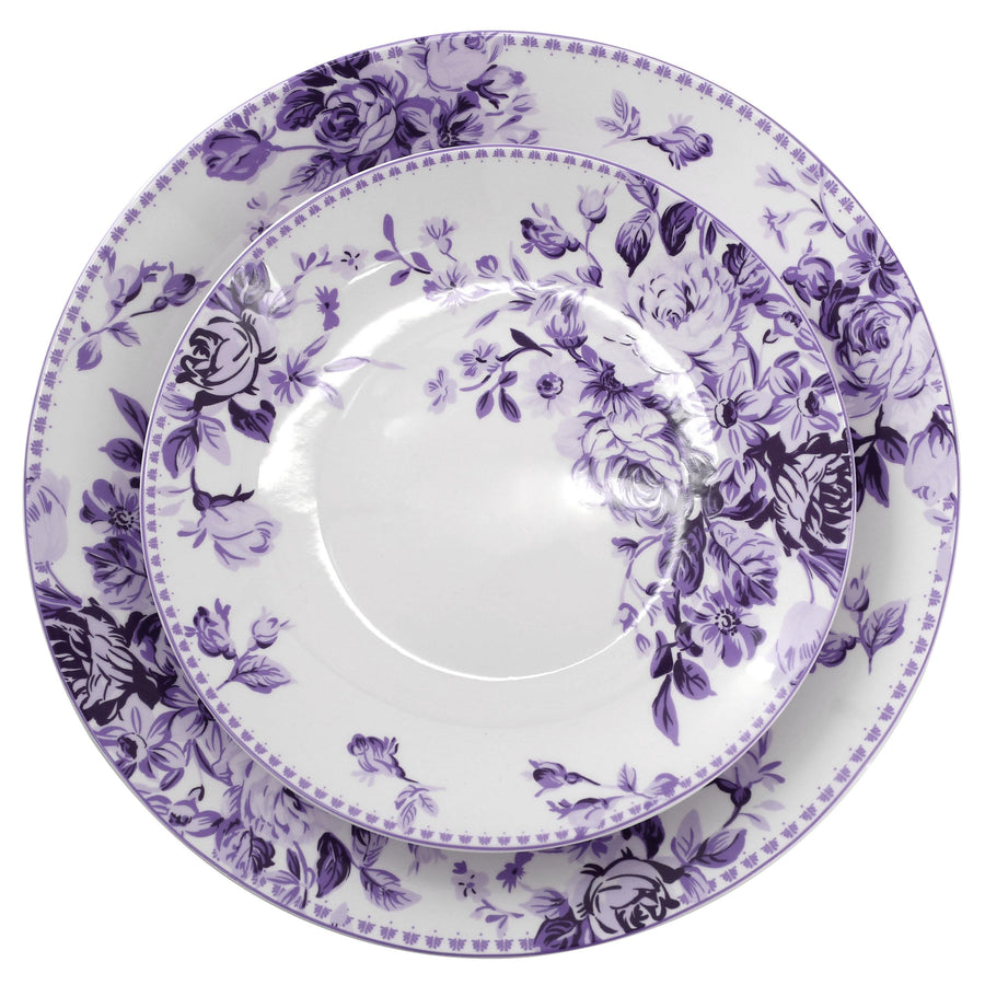 Elama Traditional Rose 16-Piece Purple Stoneware Dinnerware Set - Service for 4
