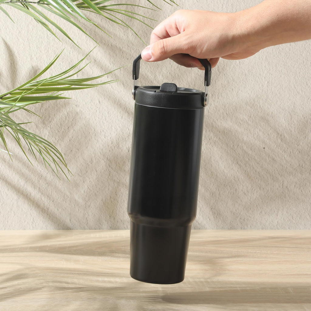Gibson Home Marina 29 oz Stainless Steel Insulated Tumbler with Handle and Straw, Black