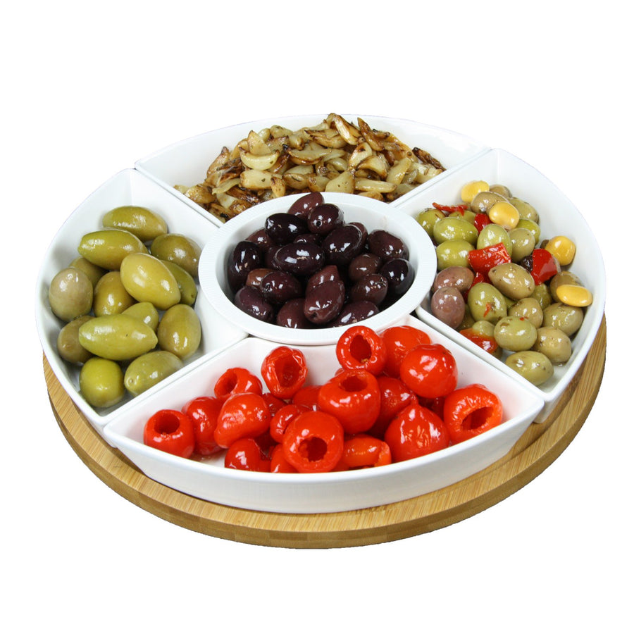 Elama Signature 6-piece lazy Susan appetizer and condiment server set with bamboo rotating tray