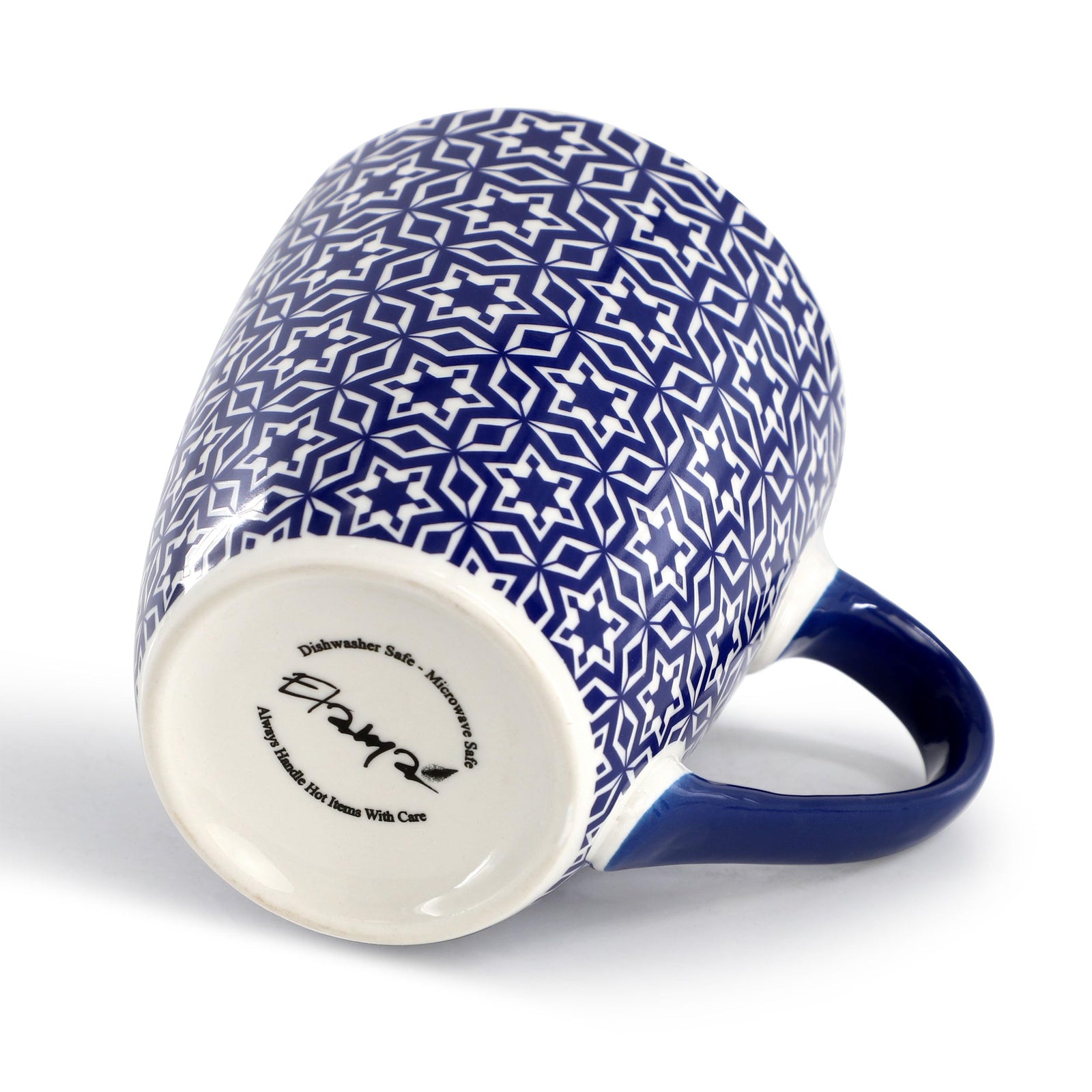 Elama Declan 6-Piece 12 oz Stoneware Coffee Mug Set, Assorted Blue and White Designs