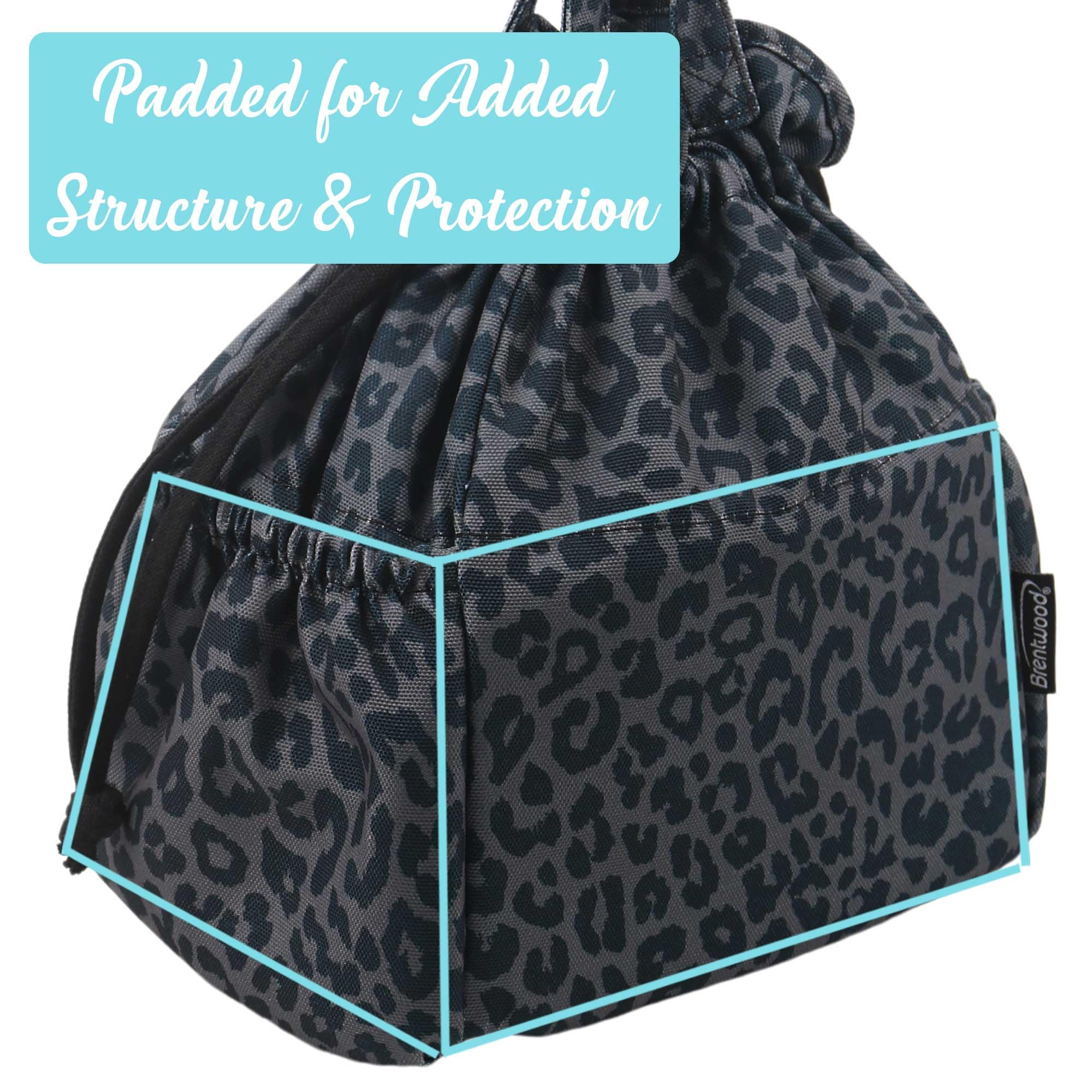 Brentwood CB-2025LGRY Large 10L Insulated Canvas Lunch Tote Cooler Bag - Leopard Grey, 12-Can Capacity with 2 Pockets