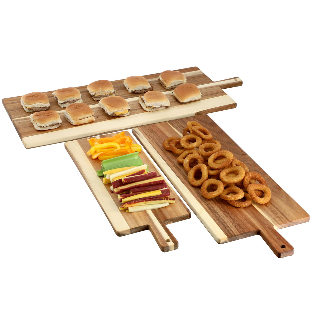 Elama 3-Piece Acacia Wood Charcuterie Cheese Board Set – Rustic Serving Trays with Handles