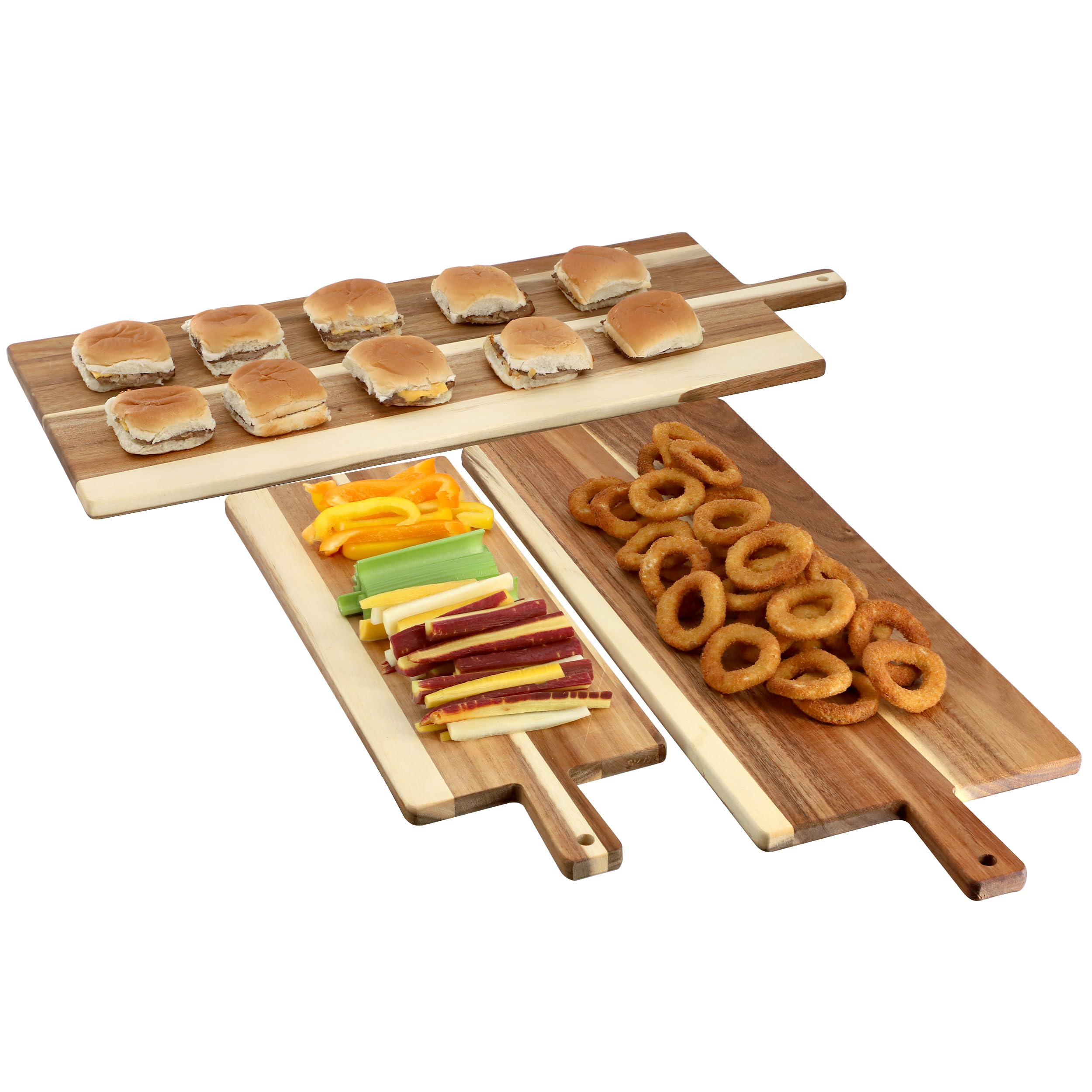 Elama 3-Piece Acacia Wood Charcuterie Cheese Board Set – Rustic Serving Trays with Handles