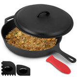 Megachef 12-Inch Pre-Seasoned Cast Iron Skillet with Solid Cast Iron Lid