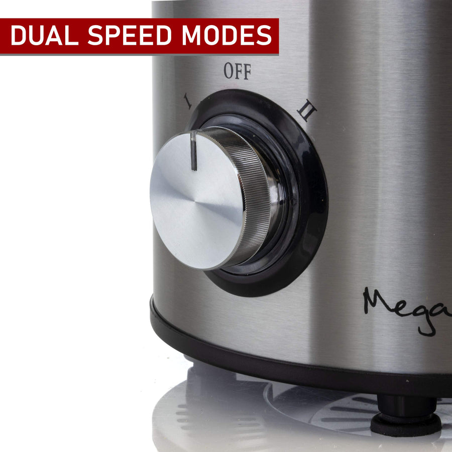 MegaChef Wide Mouth 800W Dual-Speed Centrifugal Juice Extractor, Stainless Steel, 3.5 Cup, Chrome Silver