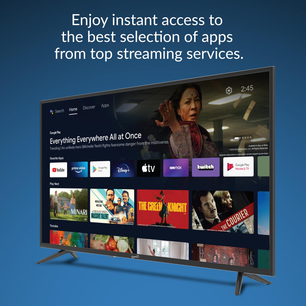 SuperSonic SC-4350GTV 43-Inch 1080p Full HD Smart LED TV - Google Assistant, 3 HDMI, Optical Out, Ethernet