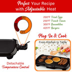 Brentwood TS-821 16 x 10 in Non-Stick Electric Griddle with Removable Drip Tray - Black, 1200W