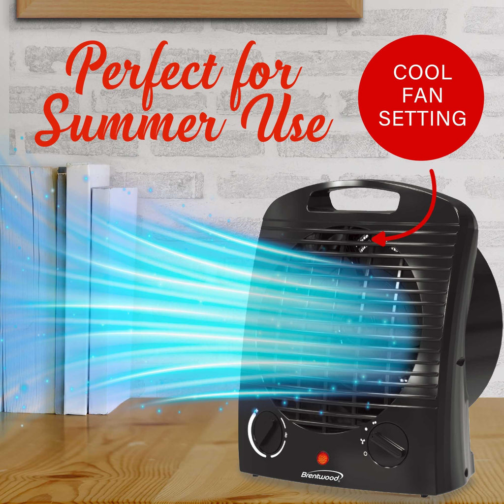 Brentwood H-F306BK 1500W Portable Electric Space Heater and Fan - Black, Adjustable Thermostat with Tip-Over Protection