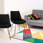 Elama Tufted Chair Set of 2 – Black Flannelette with Metal Legs