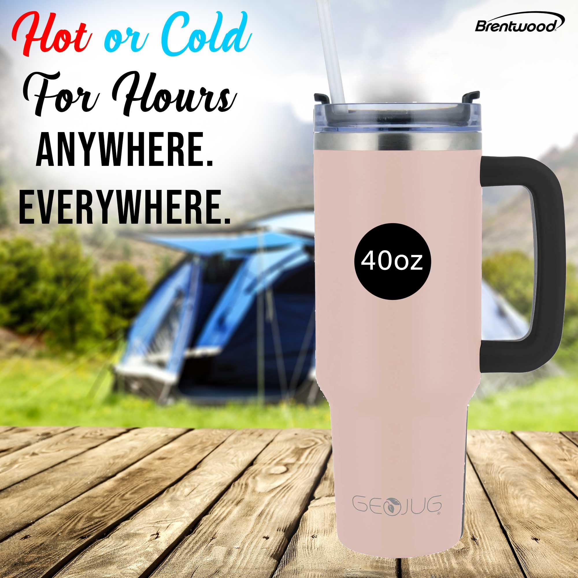 Brentwood GeoJug CMB-1200PK 40 oz Insulated Stainless Steel Tumbler with Handle, Lid and Straw - Pink